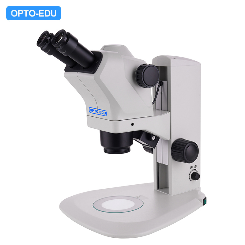 OPTO-EDU Stereo Microscope with Large Zoom Lens 0.6x-5.5x, Zoom Ratio 1:9.1, and 125 mm Working Distance for Life Sciences & Industrial Inspection